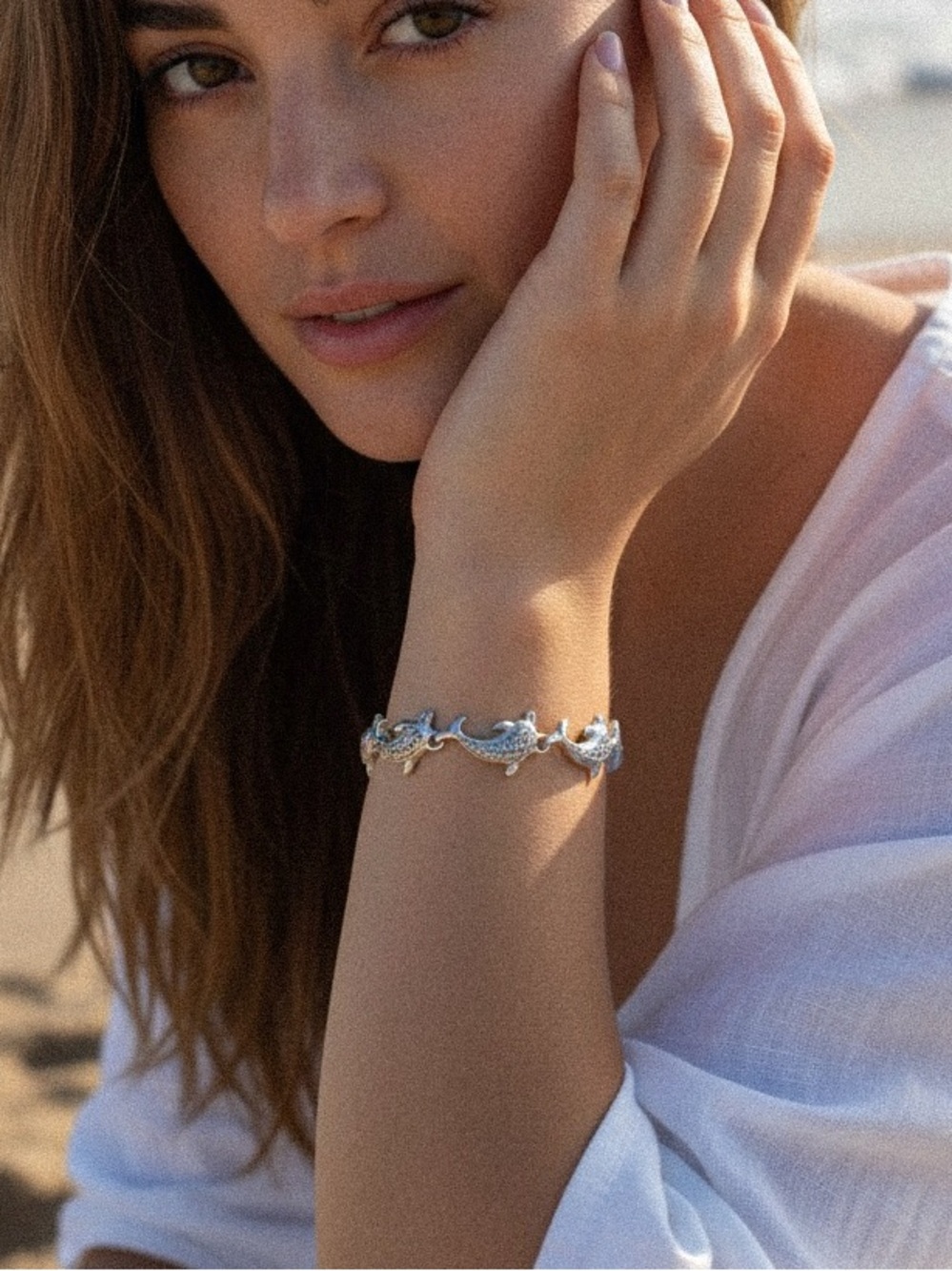 Vintage Inspired Silver Tone Dolphin Link Bracelet Coastal Jewelry